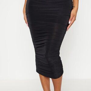 NWT Black Stretchy Ruched Sides Midi Skirt​